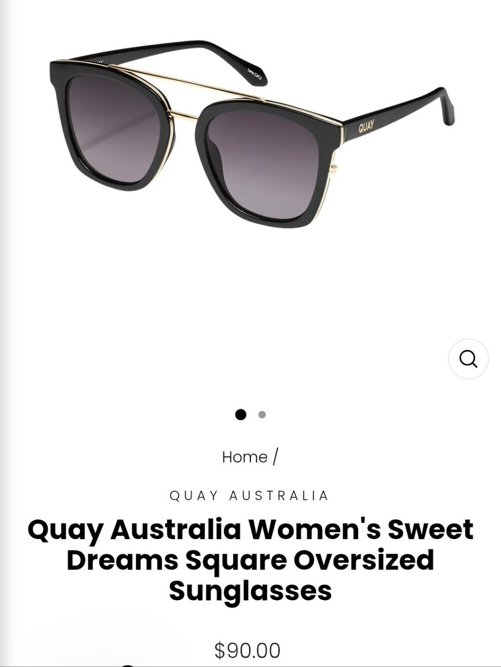 Quay Australia Oversized Square Sunglasses - Black & Gold Trim